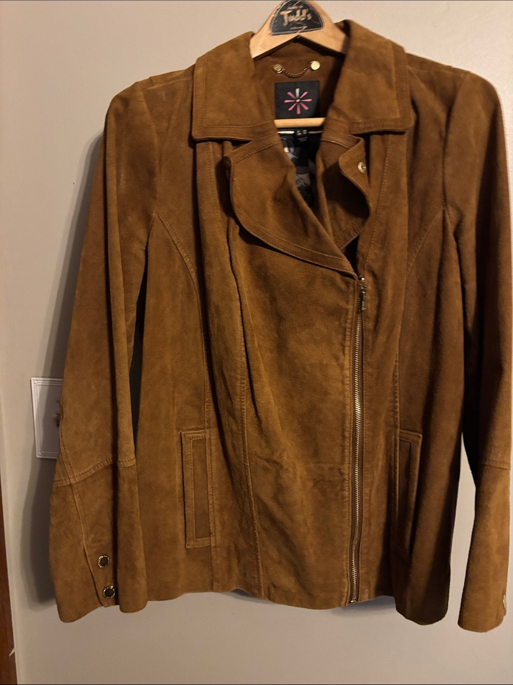 Isaac Mizrahi Brown Suede Asymmetrical Zip Jacket with pockets